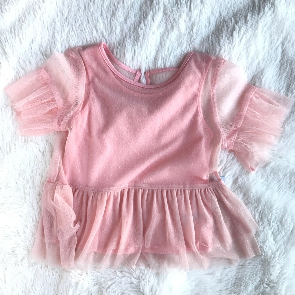 Girls pink polkadot lace ruffle blouse NWT